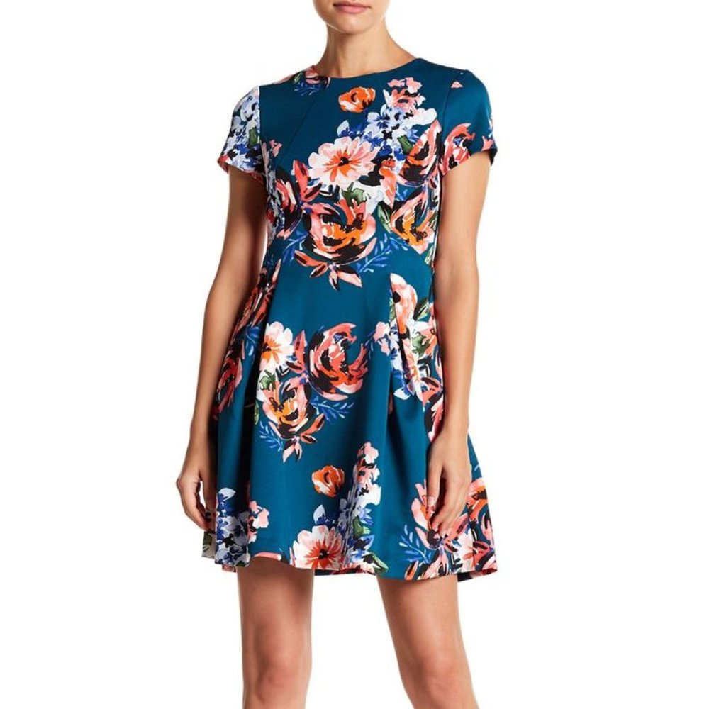 Vince Camuto Floral Print Scuba Fit & Flare Dress